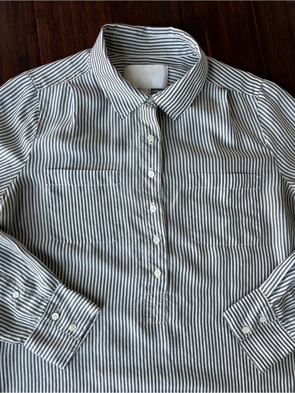 J.Crew Collection 100% Silk Striped Button Shirt Women’s Size 10 Roll Tab Sleeve